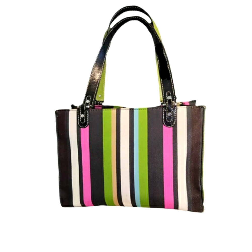 Kate Spade Vintage Canvas Striped Tote, Spring Stripes, Suede Some imperfections